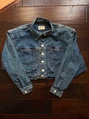 Vintage 80s Perry Ellis America Cropped Denim Trucker Jacket Size M